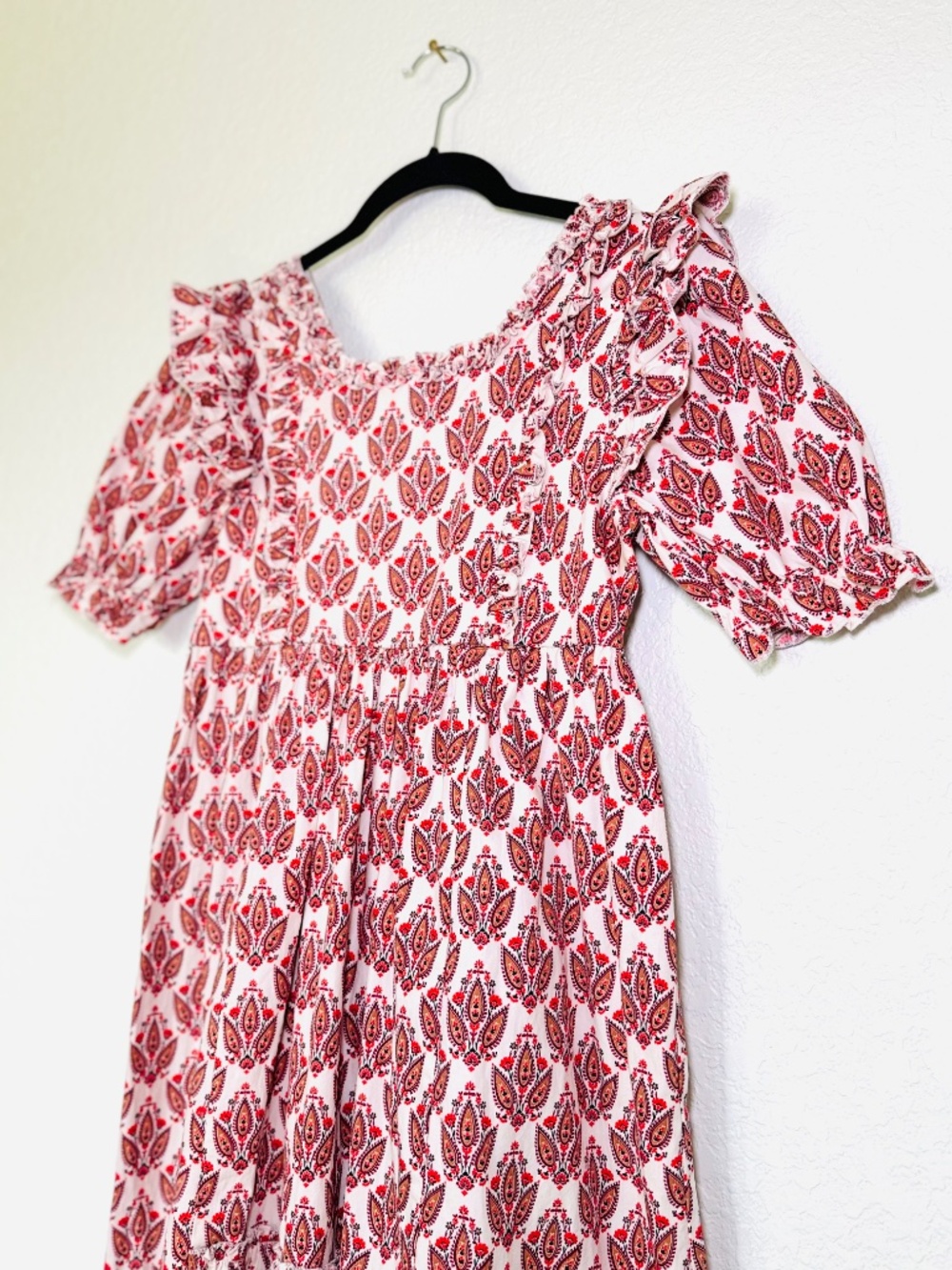 A Loves A Dress Girls XL Paisley Ruffles Smocked Midi Red Family Pictures Dressy - Picture 2 of 12